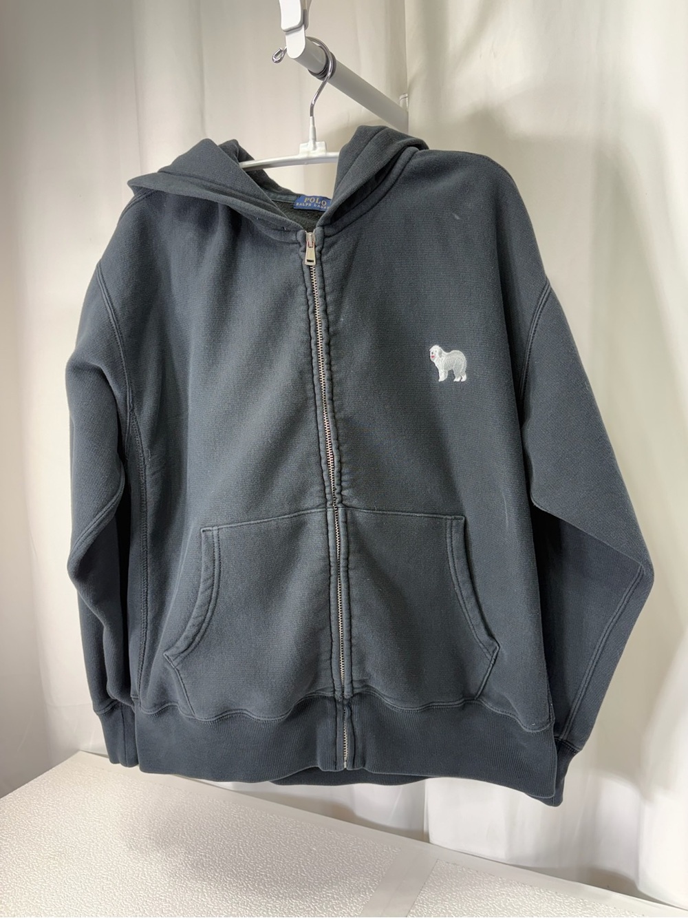 Polo by Ralph Lauren Dark Charcoal Full-Zip Hoodie with Dog Embroidery 4268
